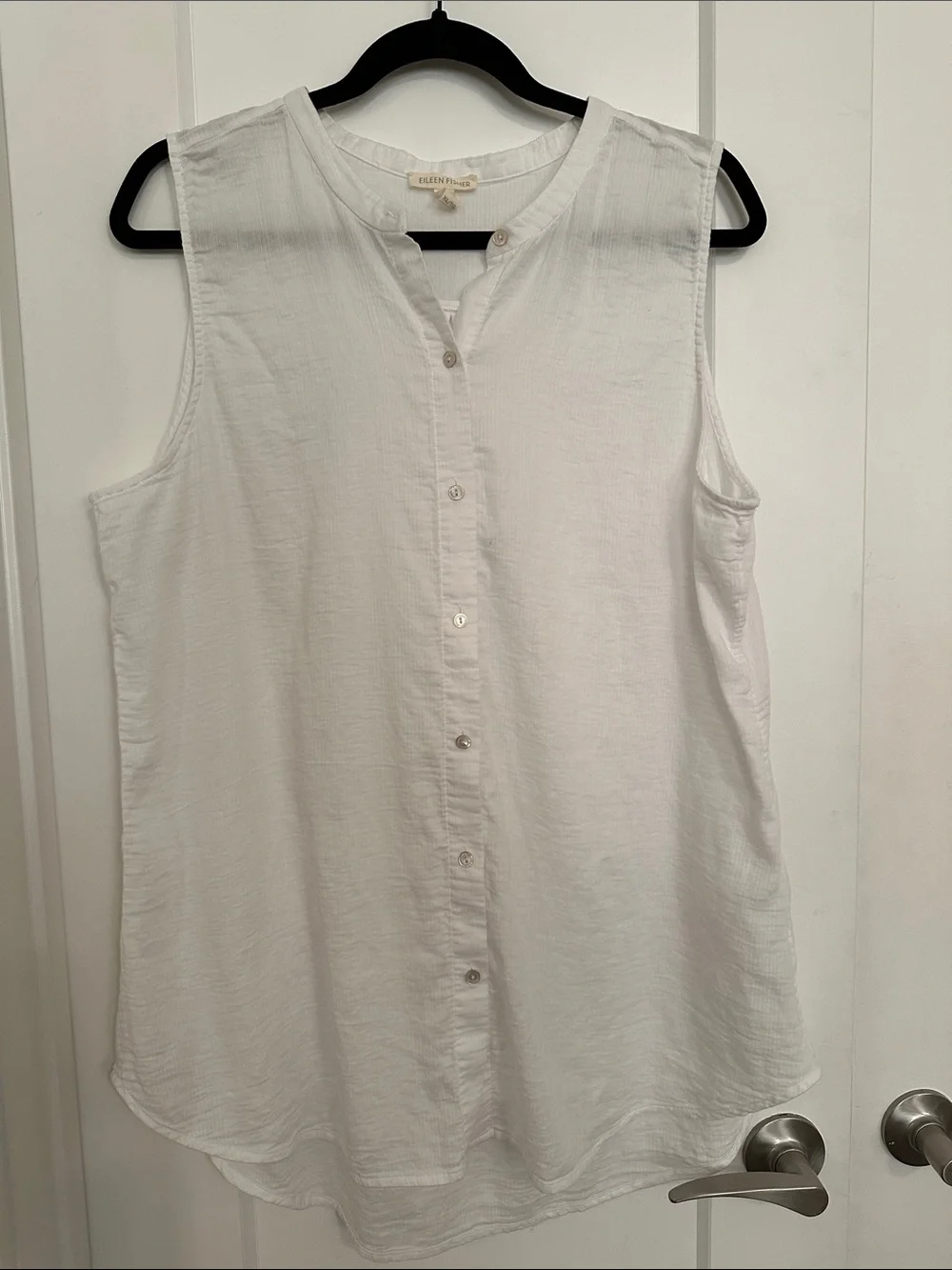 Eileen Fisher White Cotton Sleeveless Button-Down Top - Picture 1 of 6